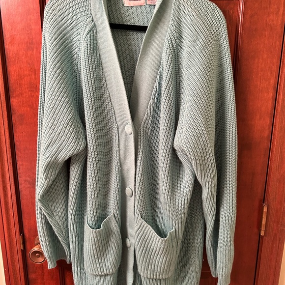MAIN STREET BLUES VTG Aqua oversized Button front cardigan. Size L. - Picture 3 of 6
